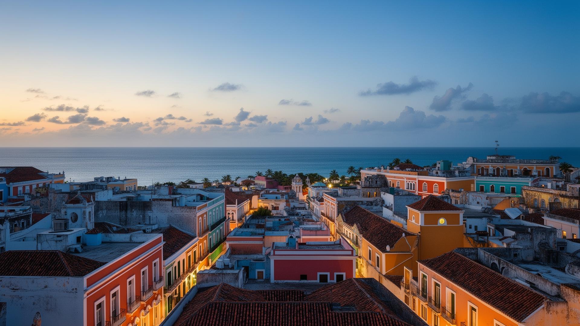 Vista de los tejados del Viejo San Juan al atardecer
