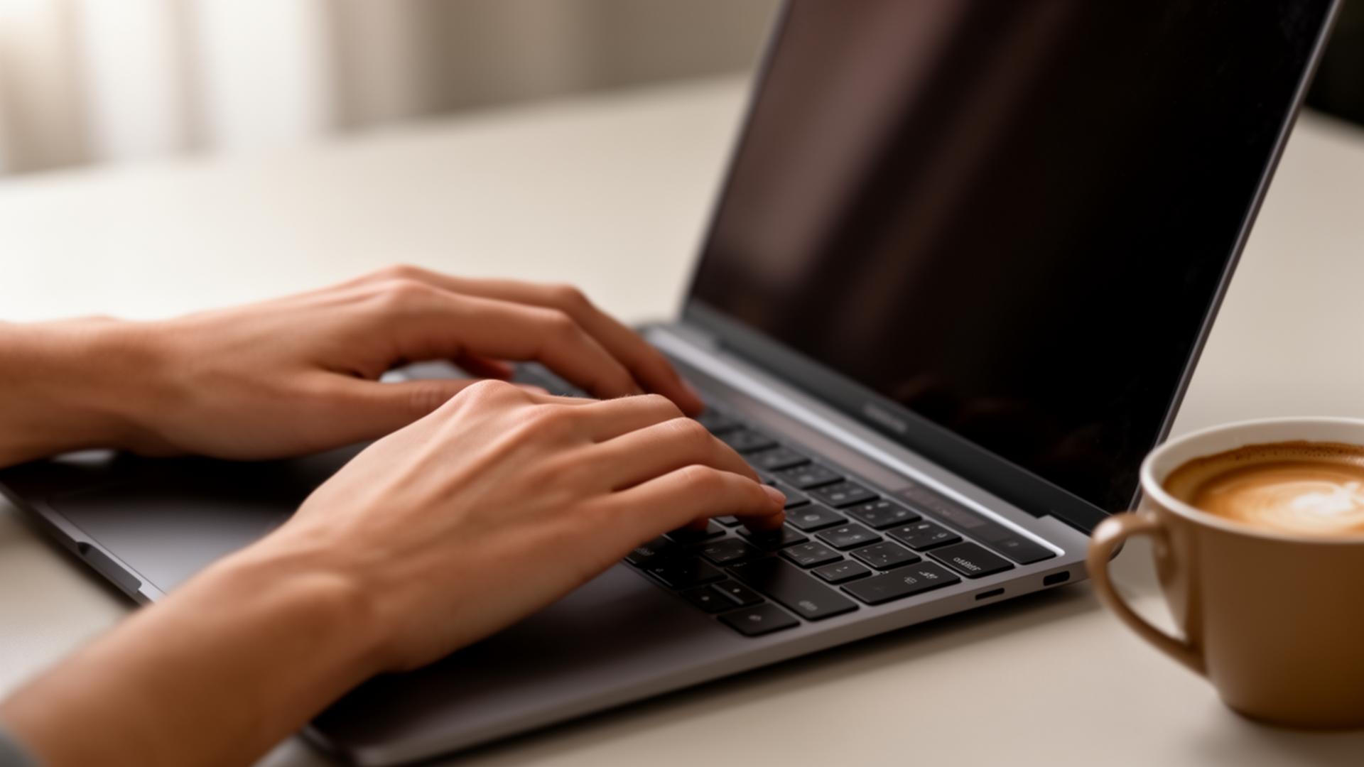Espacio de trabajo profesional con laptop y café